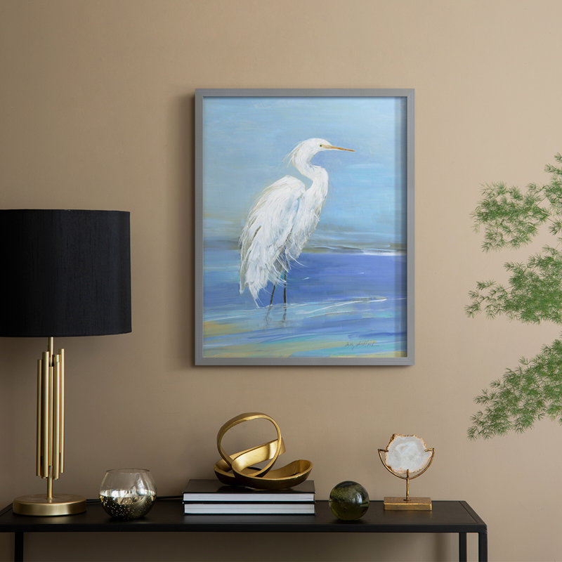 «Wading Egret I», reproduction encadrée - bois massif, Gris, H 15 po x l 12 po