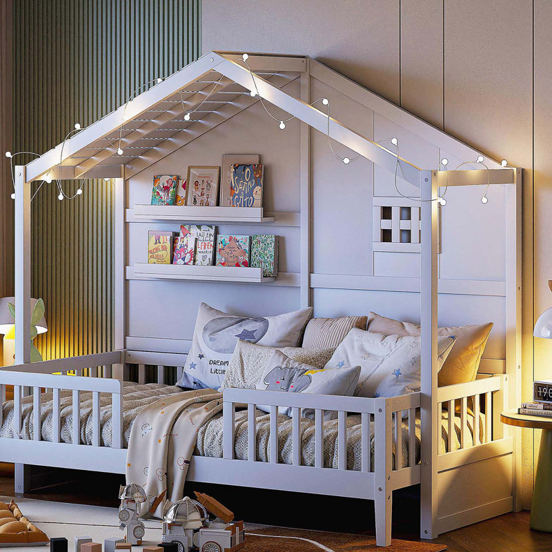 Gideon House Bed With Shelves, White