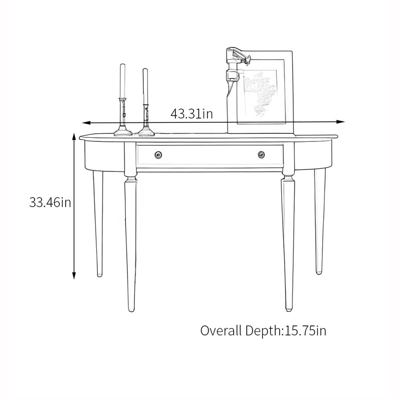 Console américaine à tiroir semi-circulaire, H 33,46 po x l 43,31 po x P 15,75 po