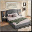 Structure de lit tapissier pour grand lit avec tissu en velours, rayures verticales, boutons, tête de lit et table de chevet - aucun sommier nécessaire-131377847