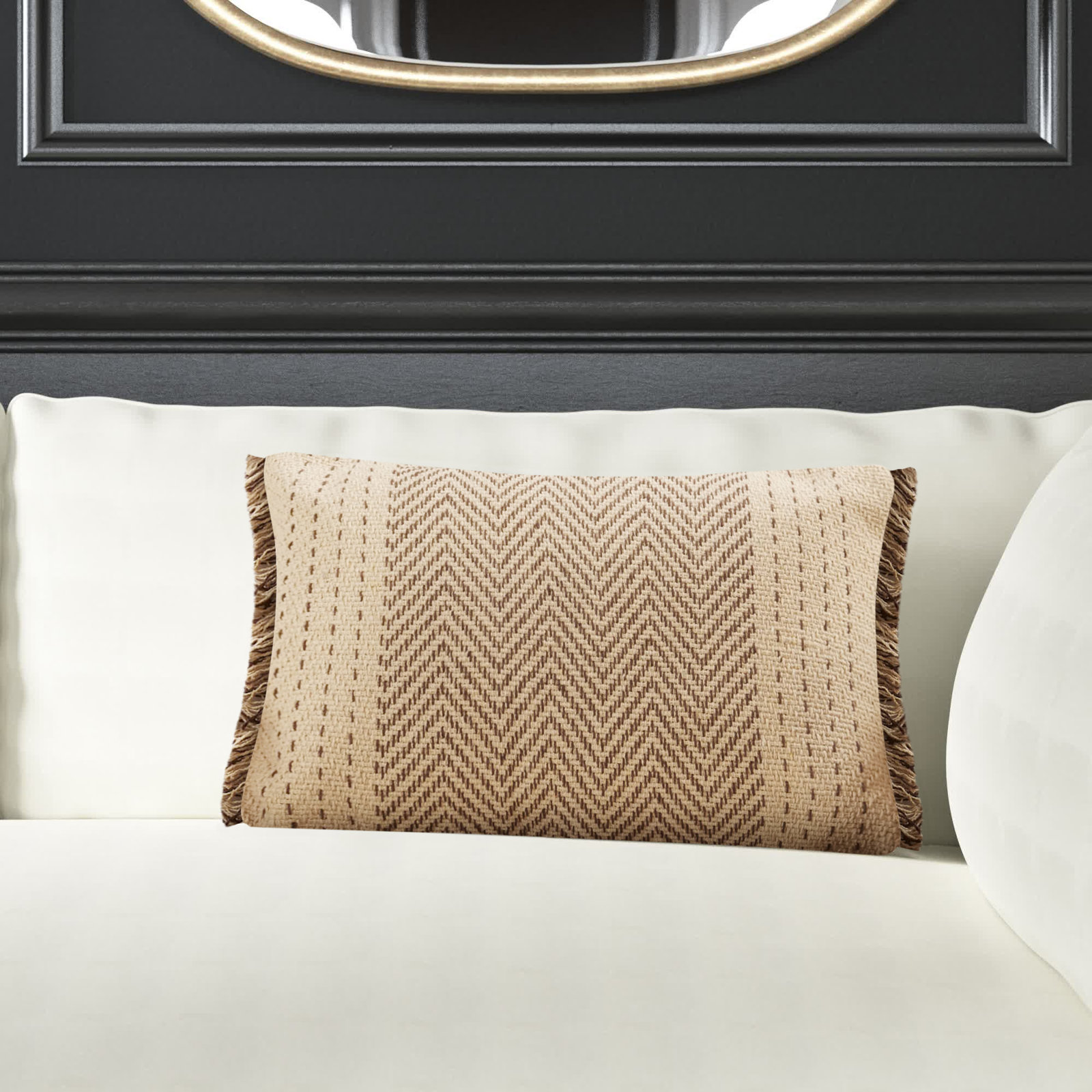 Carey Fringed Cotton Lumbar Pillow Cover, Natural