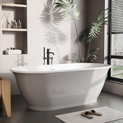 Baignoire autoportante en acrylique, baignoire ovale de luxe, baignoire autoportante blanche moderne avec drain chromé et trop-plein, baignoire profonde pour la salle de bain