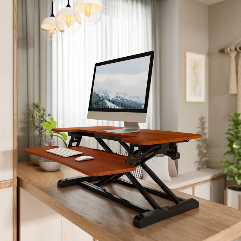 Desk Converter with Removable Keyboard Tray, 19.6" H x 28" W x 16" D, Walnut/Black