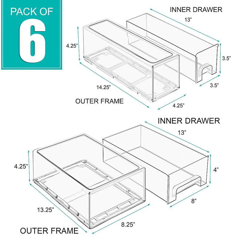 Tiroirs de réfrigérateur Sorbus - Bacs de rangement transparents et empilables - Contenants de rangement pour la cuisine, le congélateur, le meuble-lavabo et le réfrigérateur (paquet de 6 | Bacs de tiroir empilables)