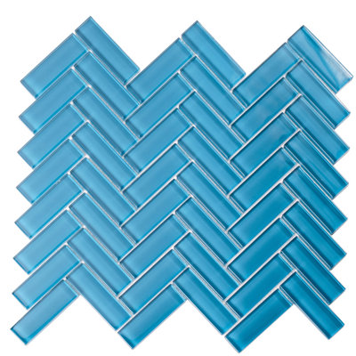 11"X 12.6" Herringbone Polished Glass Mosaic Tile