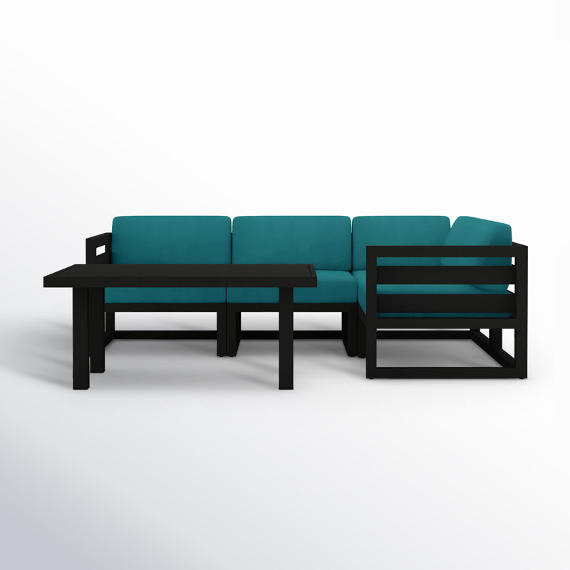 Avion Classic 5 Piece Sectional Set - Black - Cast Lagoon, Black, Spectrum Peacock Sunbrella® Plainweave