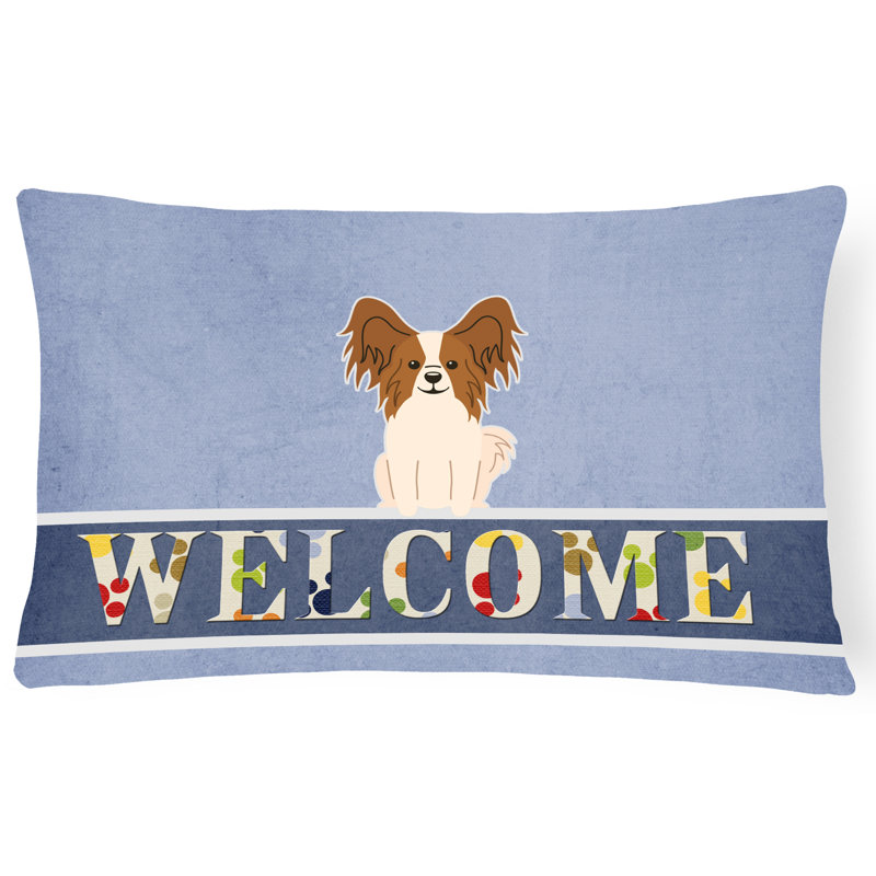  Coussin Papillon Welcome, Brun / blanc