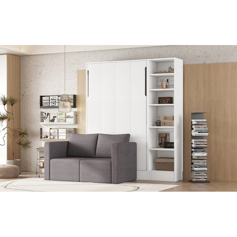 Lit escamotable simple avec tablettes intégrées et fonction canapé - pas besoin de sommier, fabrication durable