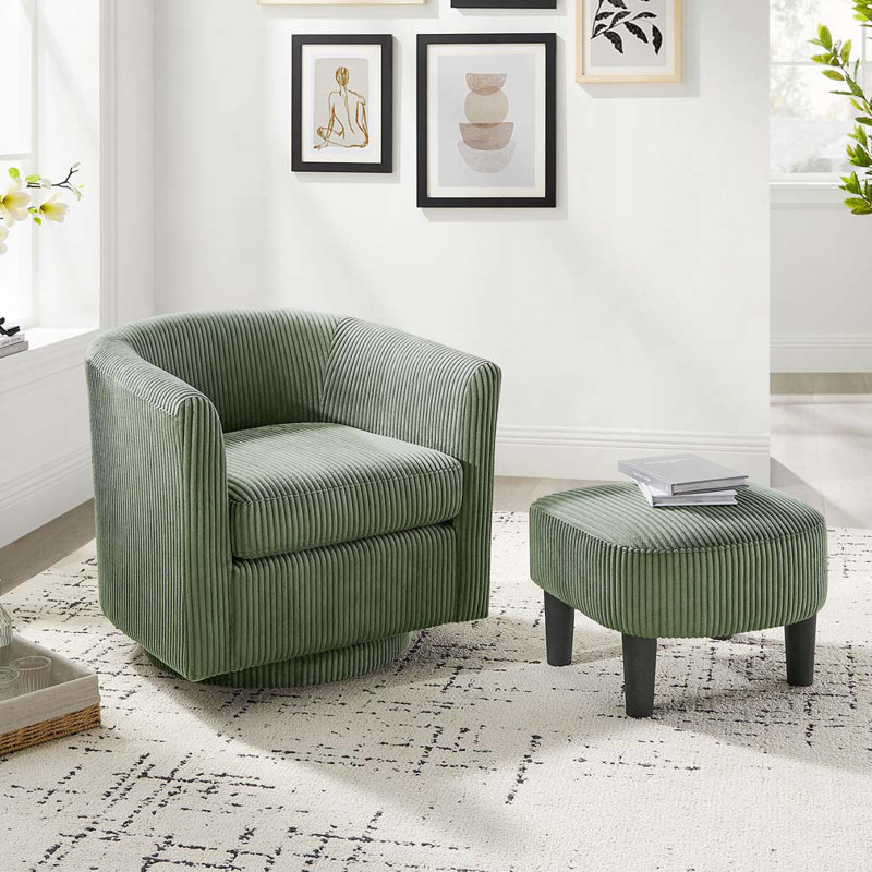 Chaise rembourrée avec repose-pieds, Velours côtelé vert