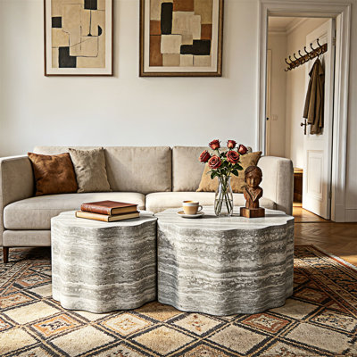 Round Coffee Table Side Table Set of 2