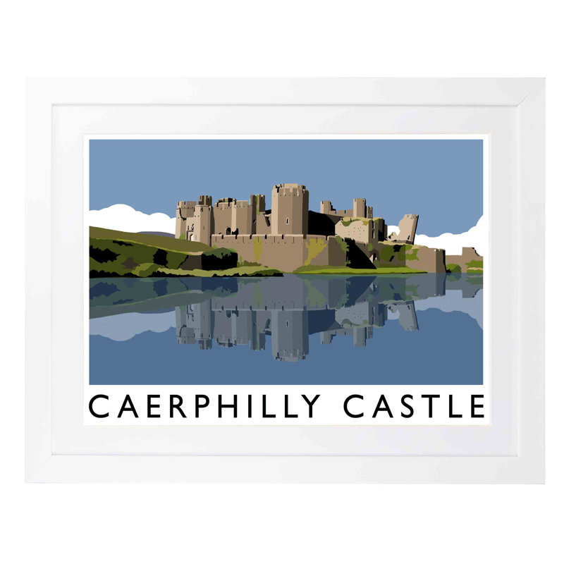 Caerphilly Castle by Richard O'Neil - Print, White Wood Frame, 33.5 cm H x 43.5 cm W x 2.2 cm D