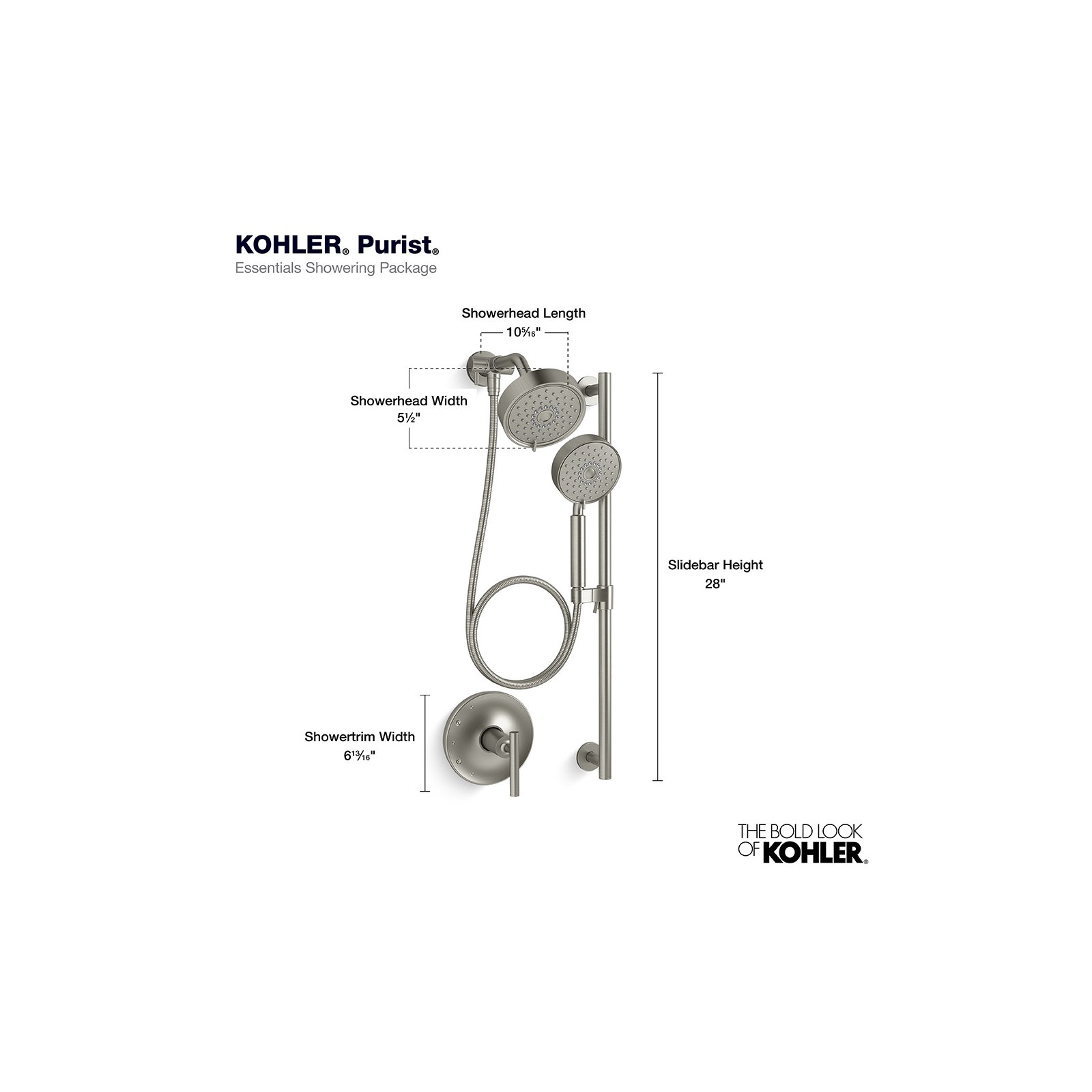 Kohler Purist Performance Showering Kit, 2.5 GPM Multifunction Showerhead and Handshower Package, Three Spray Settings