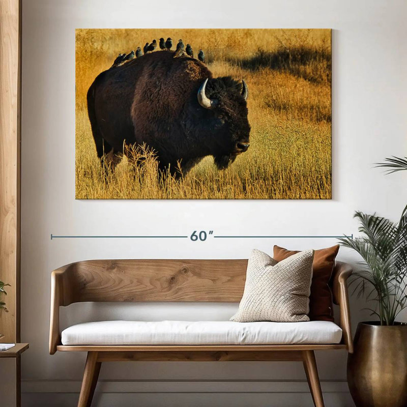 Brampt oiseaux sur bison, H 34 po x l 51 po