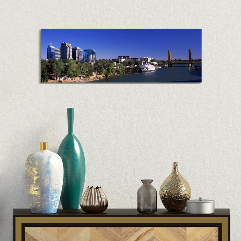 Downtown and Tower Bridge, Sacramento, CA, USA 1 Piece Wrapped Canvas Panoramic Wall Art, 30.48 cm H x 91.44 cm W x 1.91 cm D