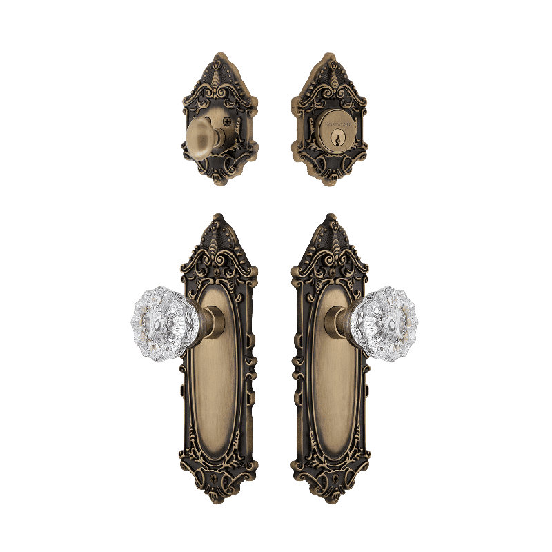 Nostalgic Warehouse Victorian Entry Set with Crystal Knob, Antique Brass, 2.75