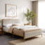 Structure de lit rembourrée avec tête de lit en velours capitonnée | Lit plateforme moderne en tissu doux | Aucun sommier tapissier requis-126450278