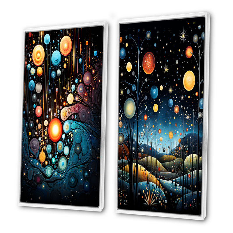 Cosmic Planets Dreams Landscape II - Fantasy, ensemble de 2 impressions sur toile, Cadre blanc, H 32 po x l 33 po