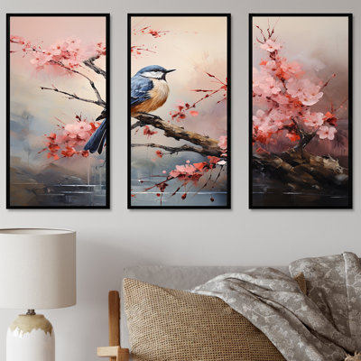 Vol de cerisier japonais en fleur I - Art mural oiseau
