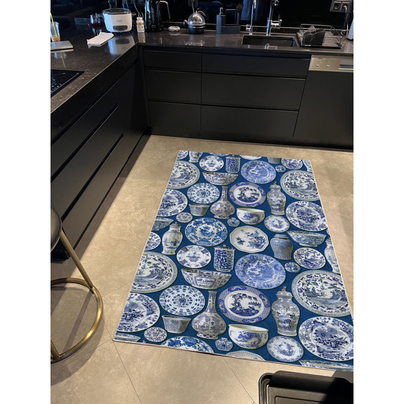 Tapis tissé bleu marine, Rectangle 4 pi 7,12 po x 6 pi 6,74 po