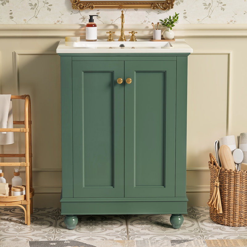 Meuble-lavabo moderne de 24 po avec rangement ajustable et tablette réglable, Green