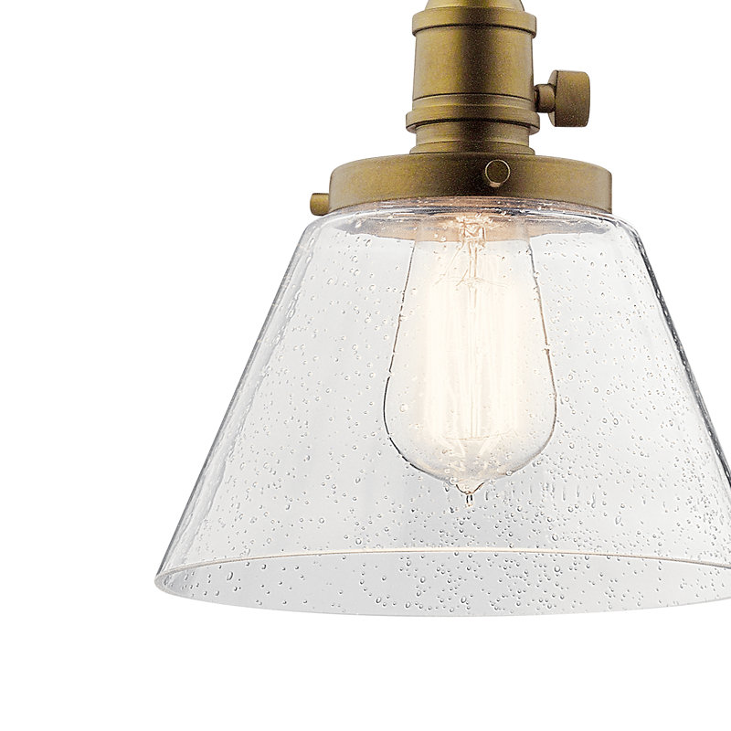 Luminaire suspendu en laiton naturel 1 lumière Myren avec abat-jour en verre bullé