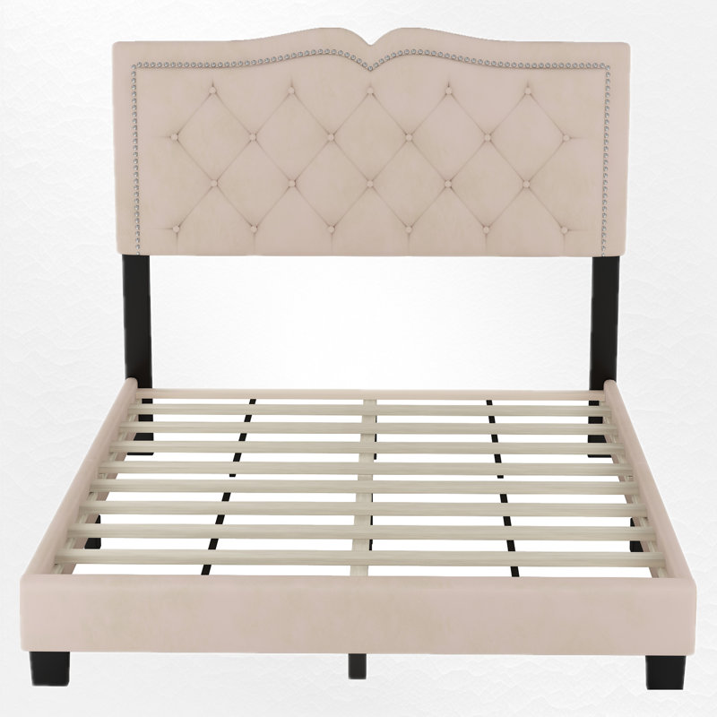 Lit plateforme tapissier Jitreo, Double, Beige