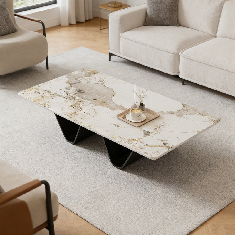 Table basse Simple Living, H 15,74 po x L 47,24 po x l 23,62 po, Blanc/taupe, Noir
