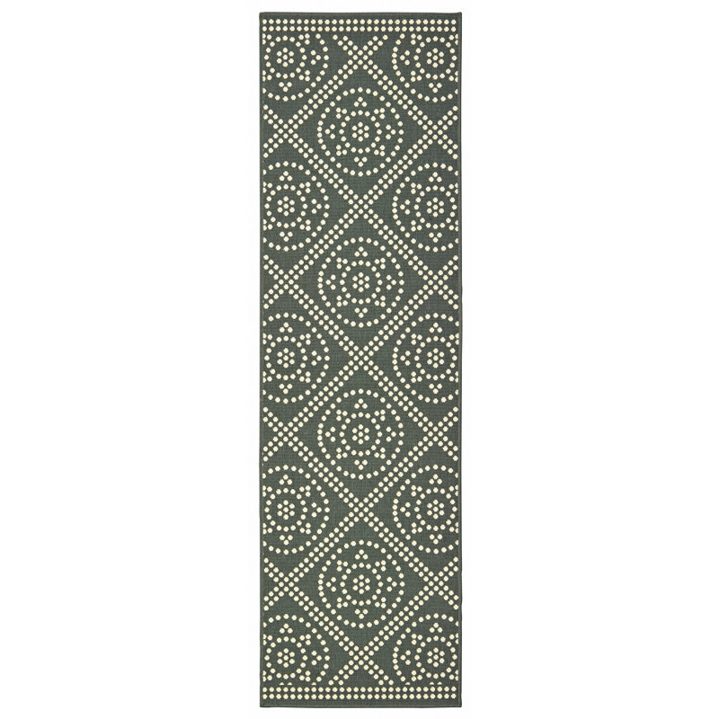 Tapis d'intérieur / extérieur marocain gris / ivoire / blanc Junor, Tapis de couloir 2 pi 3 po x 7 pi 6 po