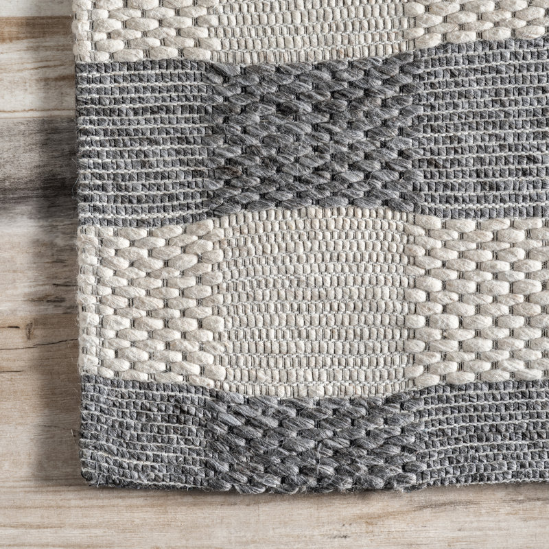 Tapis gris en laine rayé Daubert, Rectangle de 5 pi x 8 pi