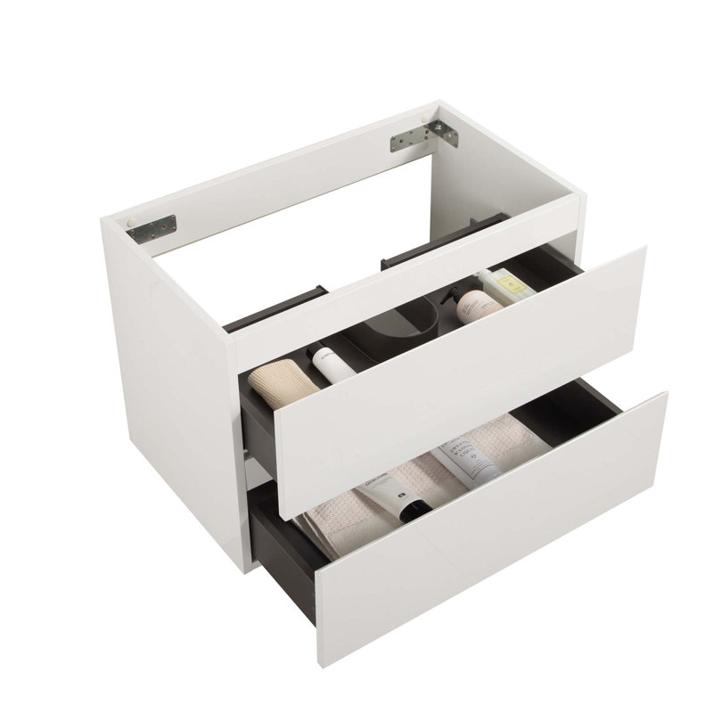 (Base seulement) Base de meuble-lavabo mural avec 2 tiroirs, Blanc