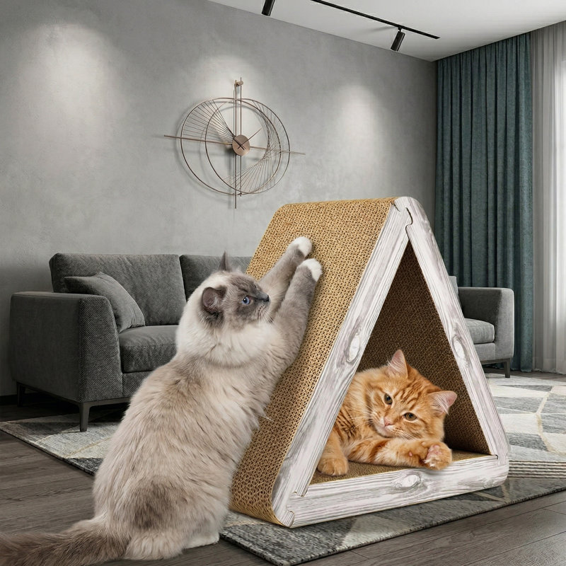 Grattoir pour chat pliable et triangulaire, 6 grattoirs verticaux en carton pour chats d'intérieur, Naturel