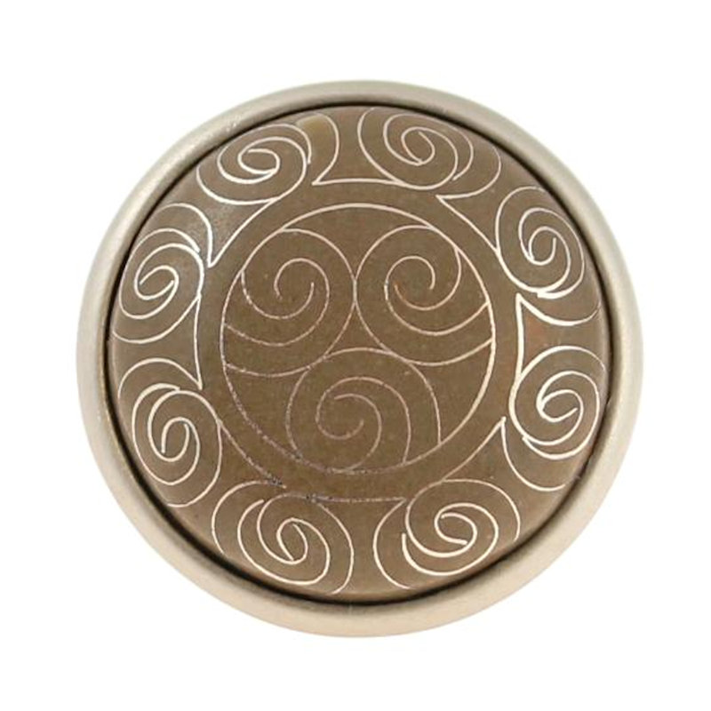 (5 Pack) 1-5/8 inch Tribal Pattern Cloisonne Knob, Taupe/Brushed Satin Pewter, 1