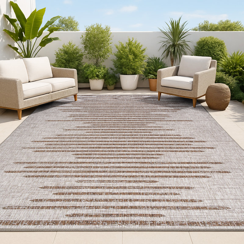 Tapis d'intérieur / extérieur à rayures berbères Eastville, Rectangle 7 pi 9 po x 10 pi