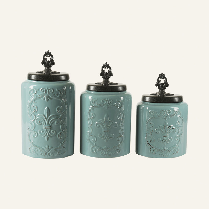 Stoneware Canister - Set of 3, Blue Antique