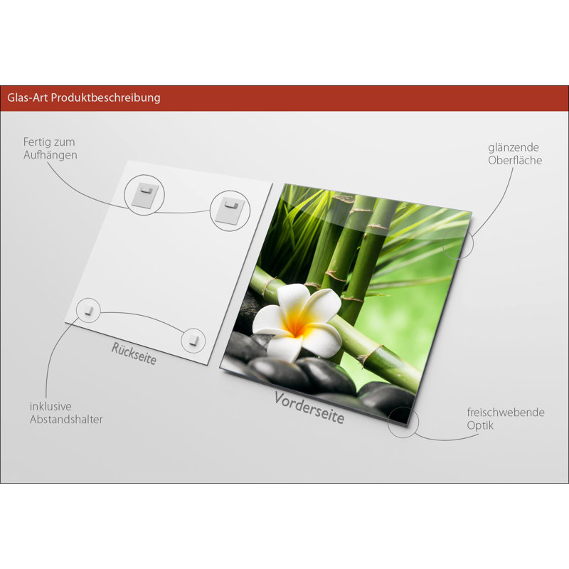 Flowers - Stones - Bamboo III - No Frame Print on Glass, 50cm H x 125cm W x 1.4cm D
