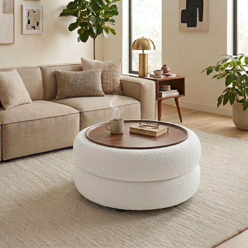 Round Coffee Table With Storage, White