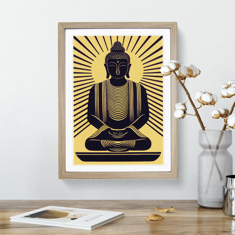 XV1022-2634X Magnetic Buddha 1 Piece Single Picture Frame Wall Art, 46cm H x 34cm W x 2cm D, Oak