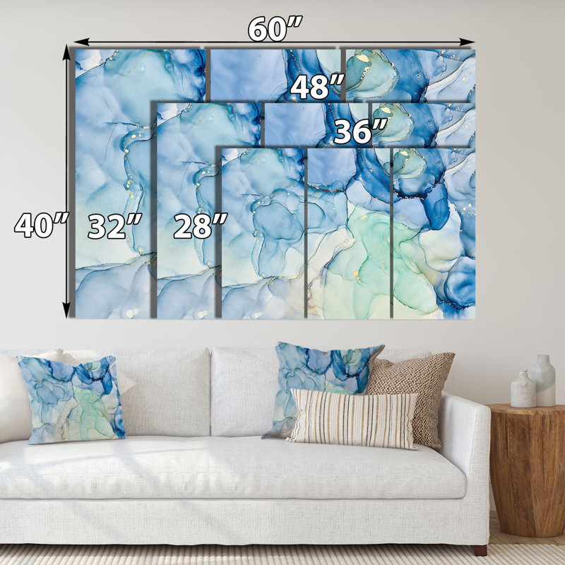 «Blue Luxury Abstract Fluid Art XXV», reproduction d'art moderne sur toile, H 32 po x l 48 po x P 1 po