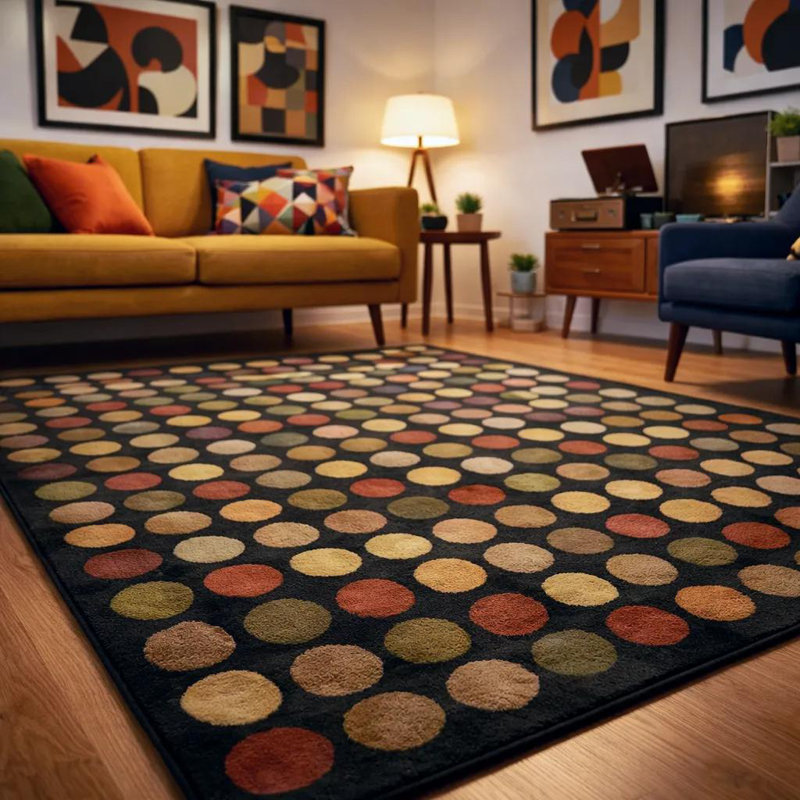 Aadi Polka Dots Hand-Knotted Wool Red/Black/Yellow Area Rug, Runner 2'6" x 7'6"