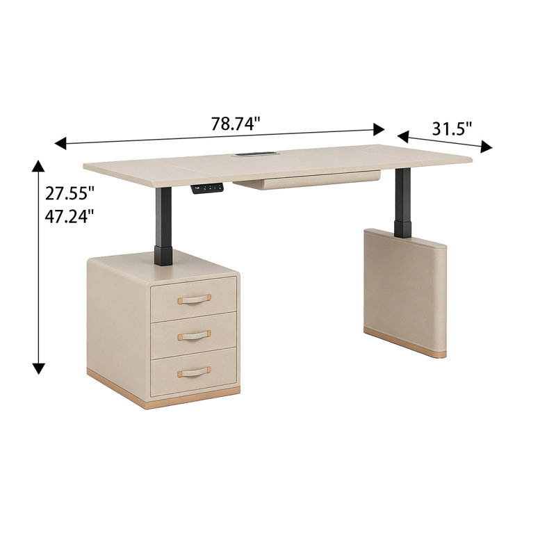 Bureau 78,74 po Modern Light Luxury, H 47,24 po x l 78,74 po x P 31,5 po, Beige