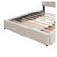 Grand lit plateforme tapissier avec lit gigogne simple et tiroirs de rangement, structure de tête de lit capitonnée en tissu de lin beige