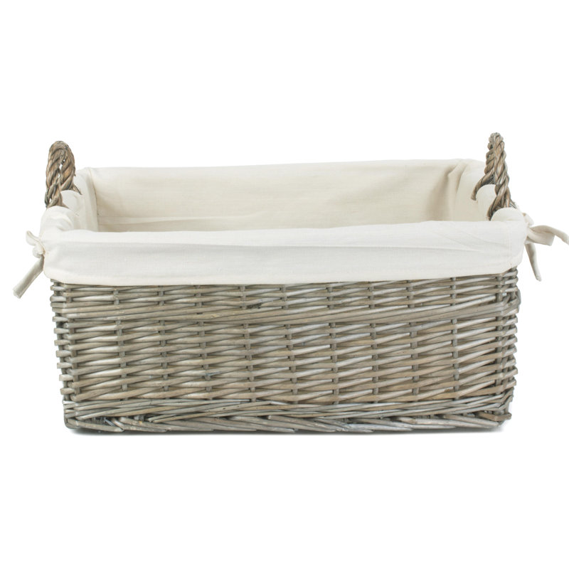 Shallow Lined Wicker Storage Basket, 32cm H x 59cm W x 39cm D