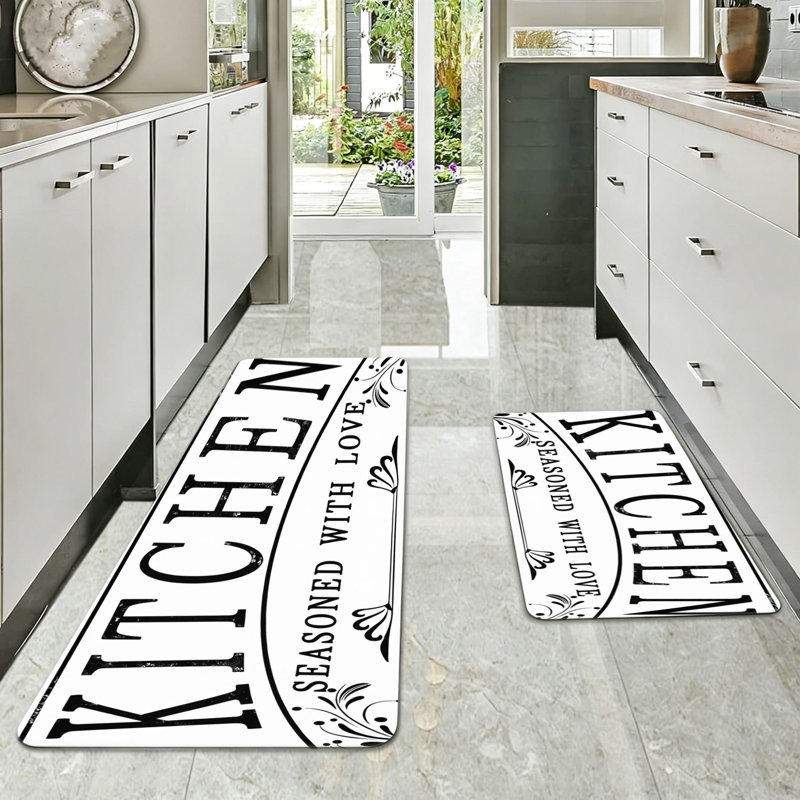 Kitchen Seasoned With Love Quote 2 Pcs Home Decor Kitchen Mats White