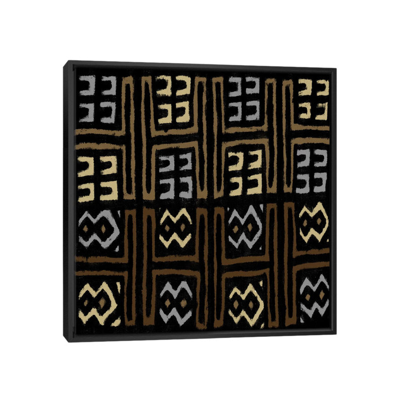 «Mudcloth Geometric Design IV», impression sur toile, Toile avec cadre noir, Pas de tapis, H 18 po x l 18 po x P 1,5 po