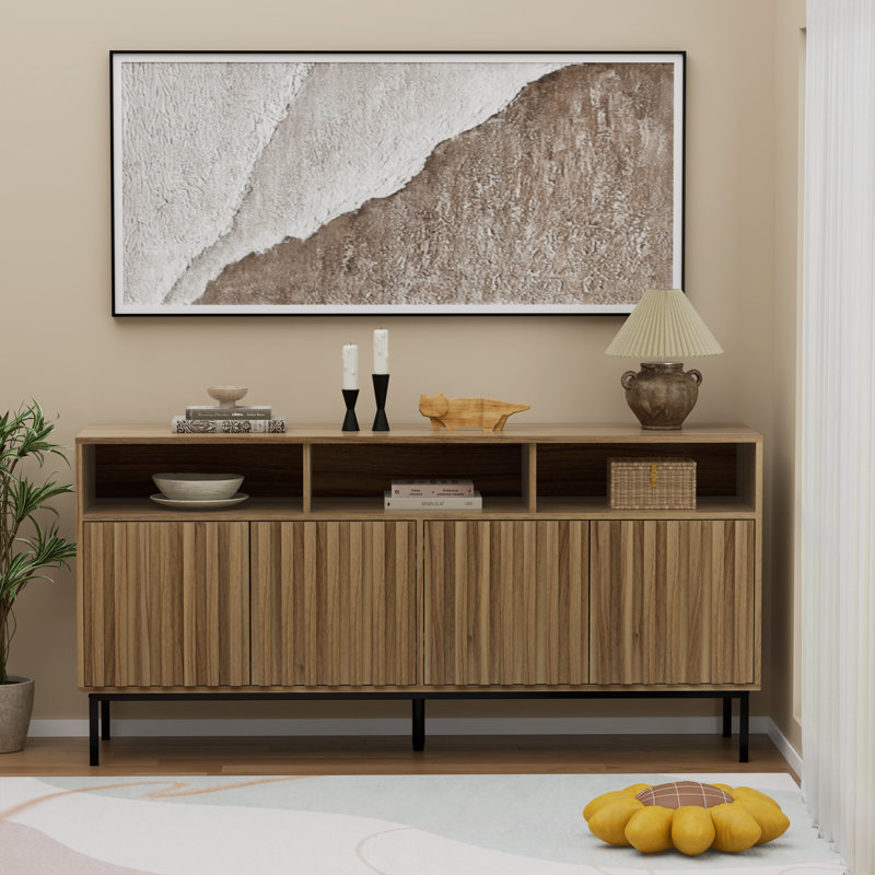 61.4'' Walnut Fluted Sideboard with Metal Legs