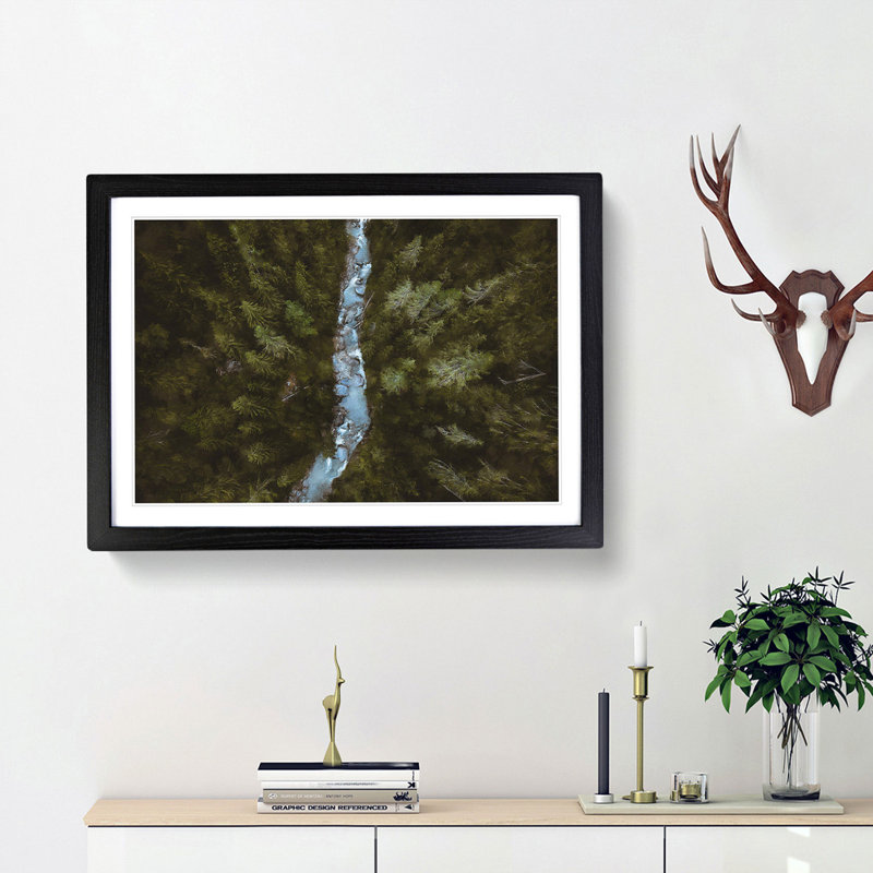 Forest Stream in Switzerland - Picture Frame Graphic Art Print, 24cm H x 33cm W x 2cm D, Black Framed