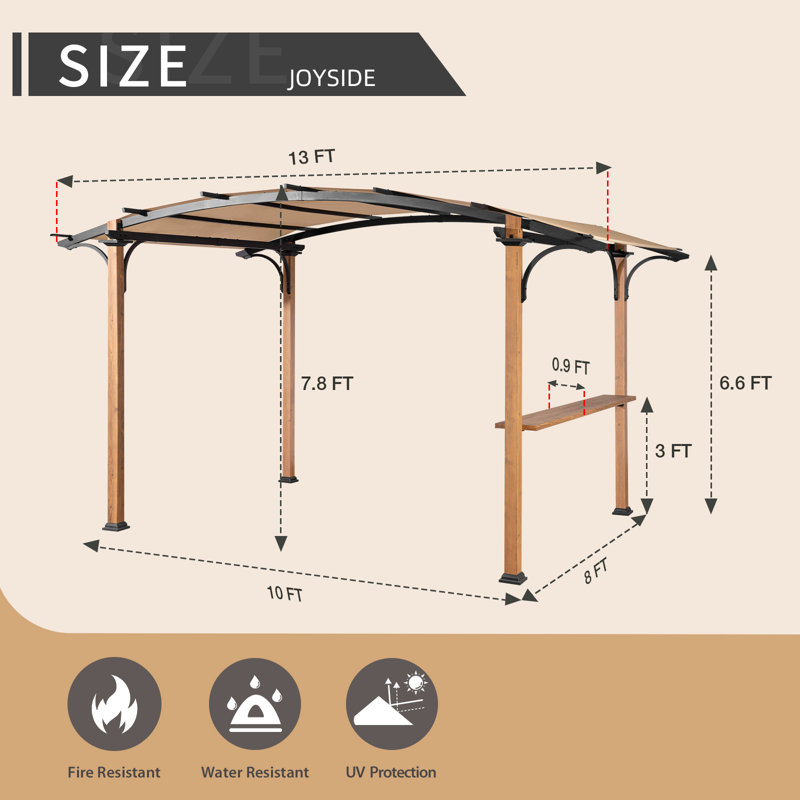 Metal Pergola With Canopy, Powder Coat, 11 ft. W x 8.8 ft. D