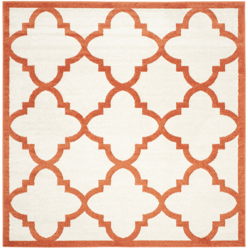 Ammundsen Geometric Beige/Orange Area Rug, Square 7'