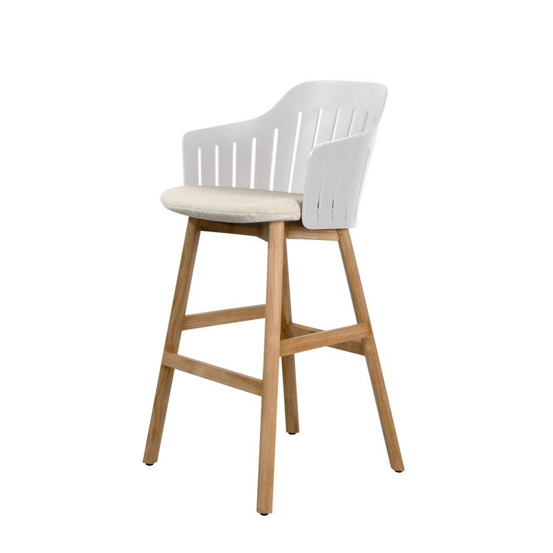 Choice Chair Outdoor and Bar Four Legs Teak Base with Upholstery Sand Cane-line Free Seat Cover, White/Teak/Sand