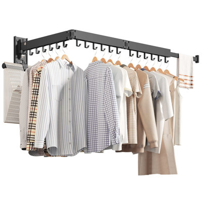 Wall Mounted Clothes Hanger,Drying Rack Clothing,Retractable Dryer Racks,Collapsible, Aluminum,Can Be Fold Upward & Left & Right
